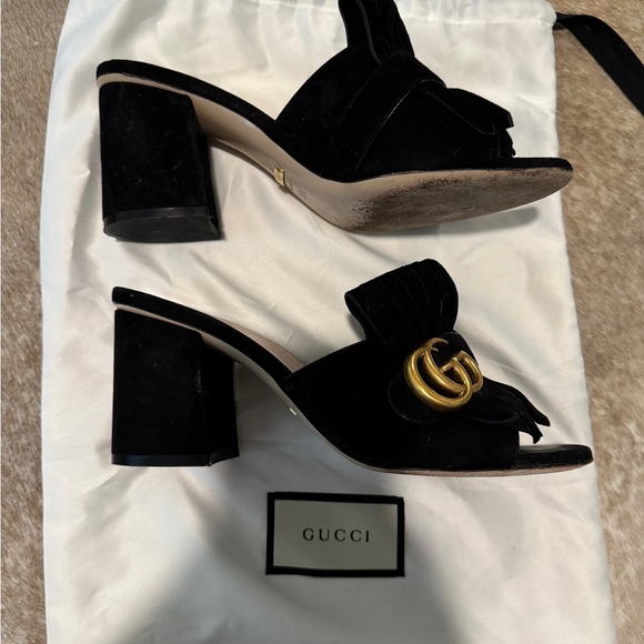 Gucci Black Suede GG Marmont Fringe Slide Sandal - Picture 2 of 5